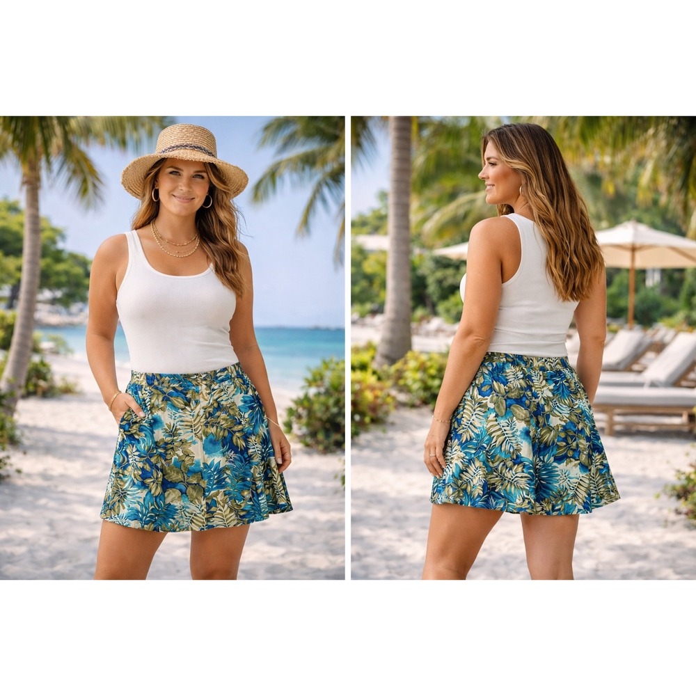 Melrose Studio Vintage 100% Silk Tropical Floral Skort Floral Wrap Front Medium